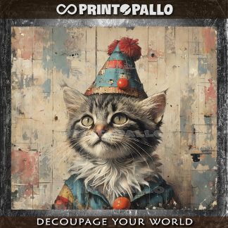 Papier Mousseline Un chaton clown en papier vintage qui noie -