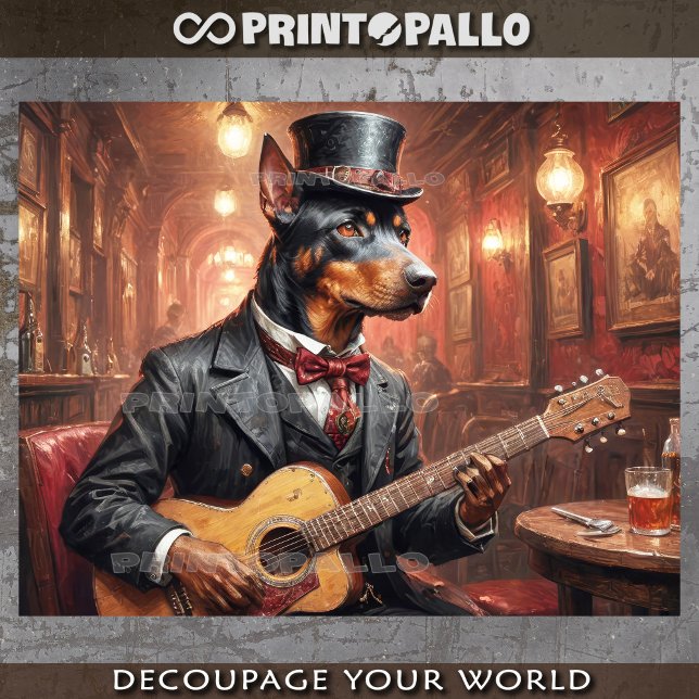 Papier Mousseline Un chien noble doberman jouant de la guitare dans  (Créateur téléchargé)