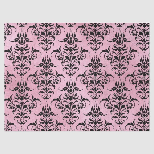 Papier Mousseline Un Damas noir unique sur la page de découpage rose (Recto)