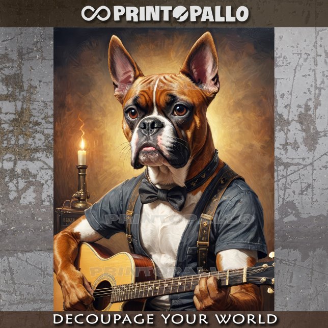 Papier Mousseline Un mignon chien boxeur jouant de la guitare dans s (Créateur téléchargé)