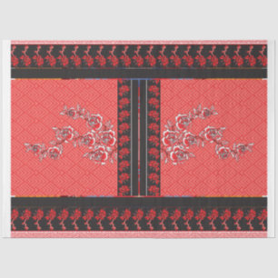 Papier Mousseline un motif rouge et noir avec des fleurs