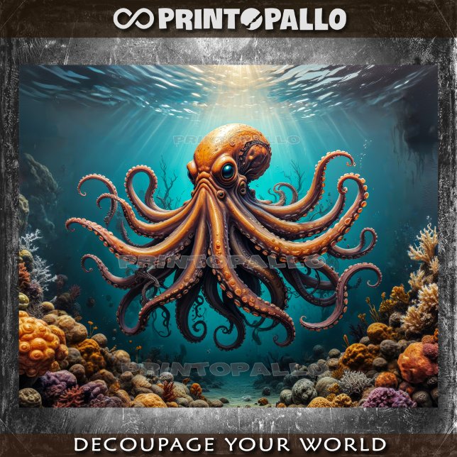 Papier Mousseline Un océan de pieuvre sous l'eau avec la barrière de (Créateur téléchargé)