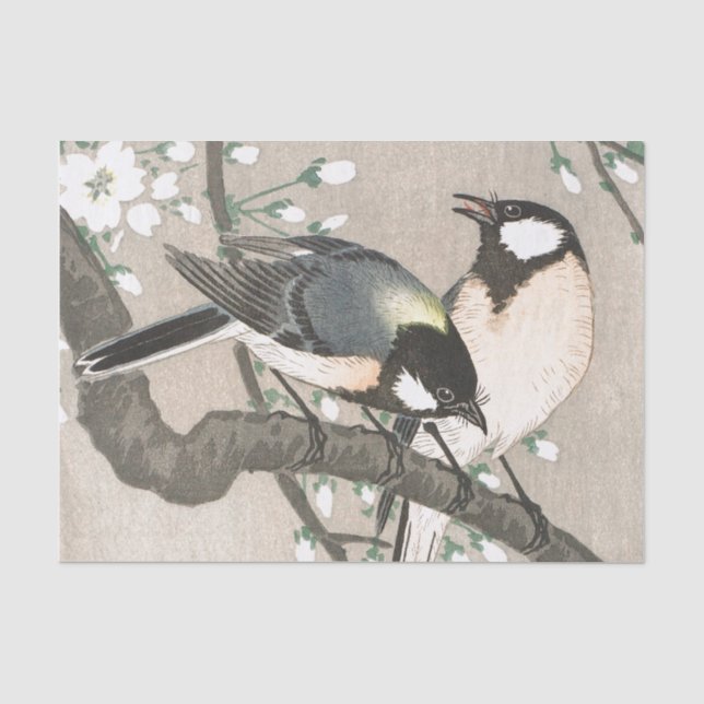 Papier Mousseline Un oiseau japonais dans un arbre Papier Tissu (Recto)