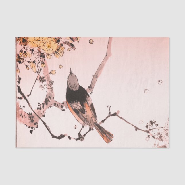 Papier Mousseline UN OISEAU JAPONAIS SUR UN Tissu DE BRANCHE (Recto)