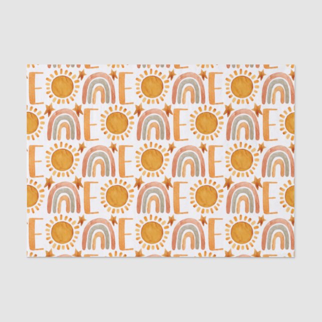 Papier Mousseline Un premier anniversaire aquarelle Boho arc-en-ciel (Recto)