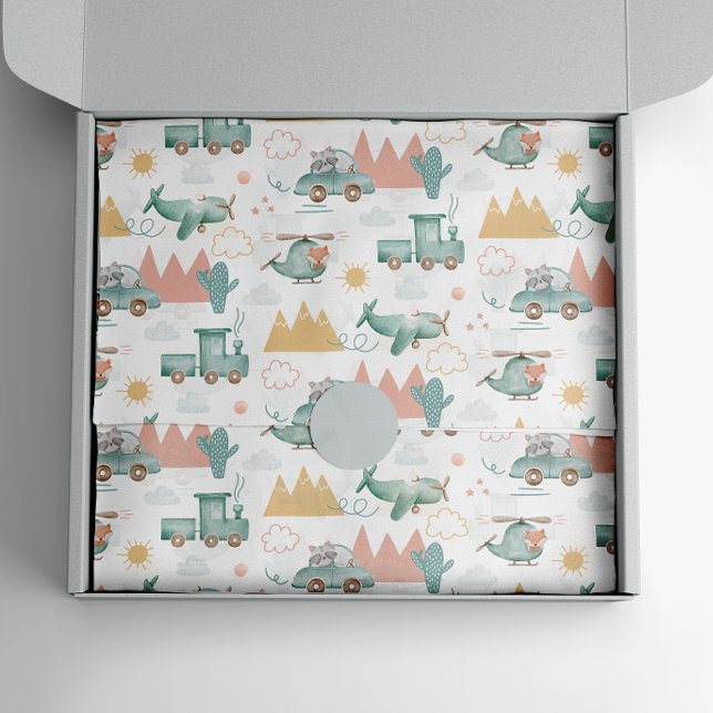 Papier Mousseline Un transport et un animal amusants. Enfants motif  (Créateur téléchargé)