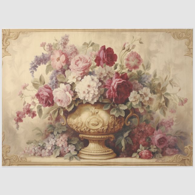 Papier Mousseline Une belle Urne Française avec Florals (Recto)