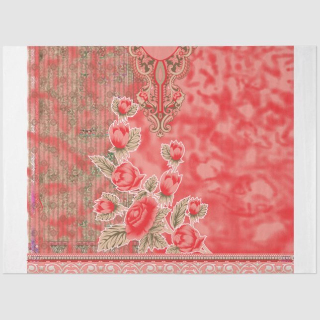 Papier Mousseline une écharpe rouge avec des fleurs dessus (Recto)