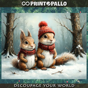 Papier Mousseline Une famille d'écureuils en temps de Noël