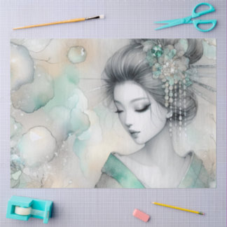 Papier Mousseline Une geisha en vert Design Series #27