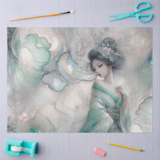Papier Mousseline Une Geisha en Vert Série de Design #22