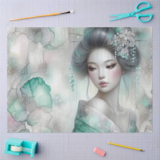Papier Mousseline Une Geisha en Vert Série de Design #24