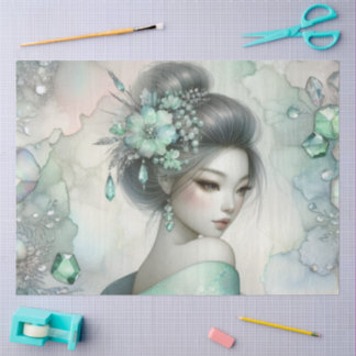 Papier Mousseline Une geisha en vert série de design #25