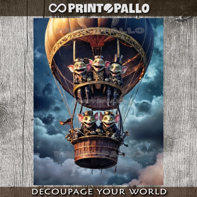 Papier Mousseline Une montgolfière remplie de gobelins espiègles - (Créateur téléchargé)