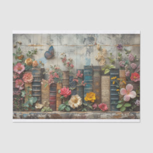 Papier Mousseline Une rangée de livres aux fleurs
