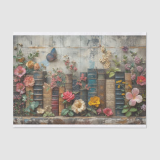 Papier Mousseline Une rangée de livres aux fleurs