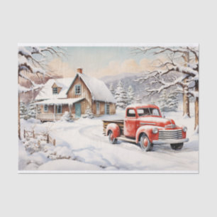 Papier Mousseline Une scène de Noël complète avec Camion Rouge