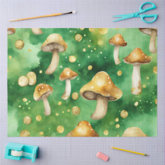 Papier Mousseline Une série de champignons verts et dorés Design #7