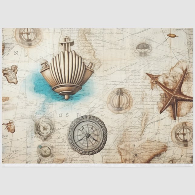 Papier Mousseline Une Shabby Chic Nautique Série Design 8 (Recto)