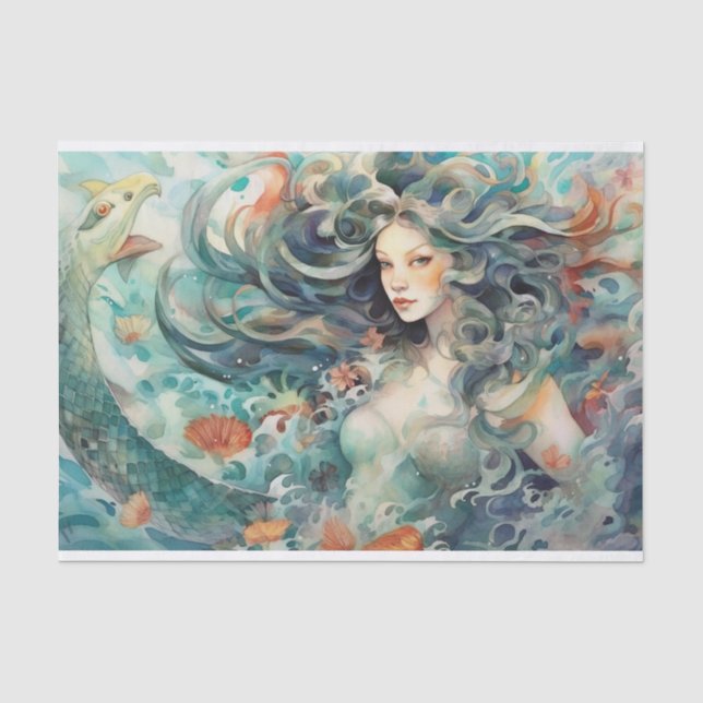 Papier Mousseline Une sirène avec le serpent de mer (Recto)