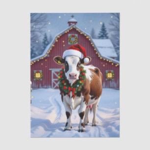 Papier Mousseline Une vache festive à Santa Hat Pays Noël