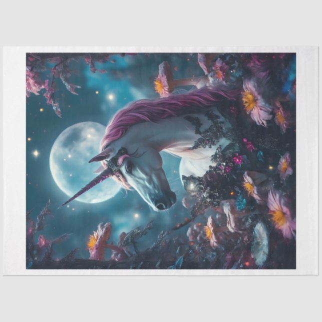 Papier Mousseline Unicorne à fleurs roses (Recto)