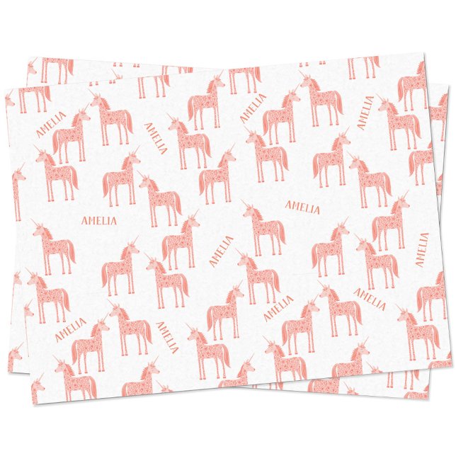 Papier Mousseline Unicorne Nom personnalisé rose (Personalized custom name pink unicorn pattern tissue paper)