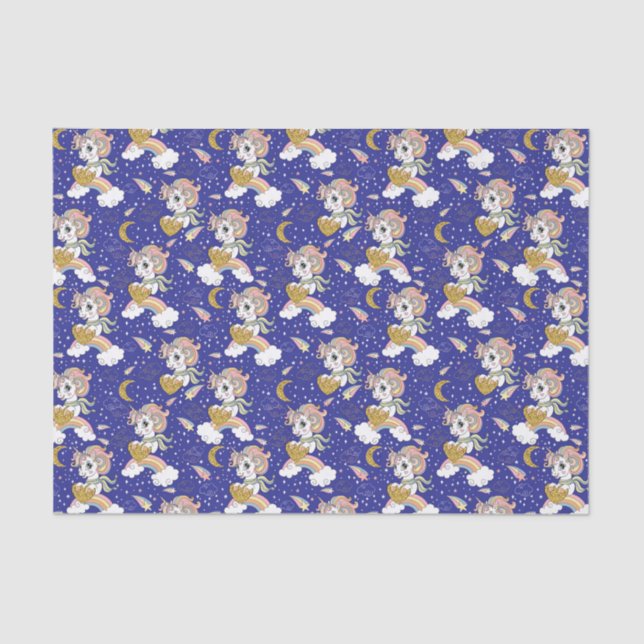 Papier Mousseline Unicornes Et Arcs-En-Ciel (Recto)