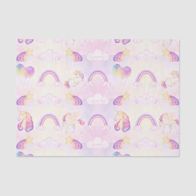Papier Mousseline Unicornes Et Arcs-En-Ciel Pastel (Recto)