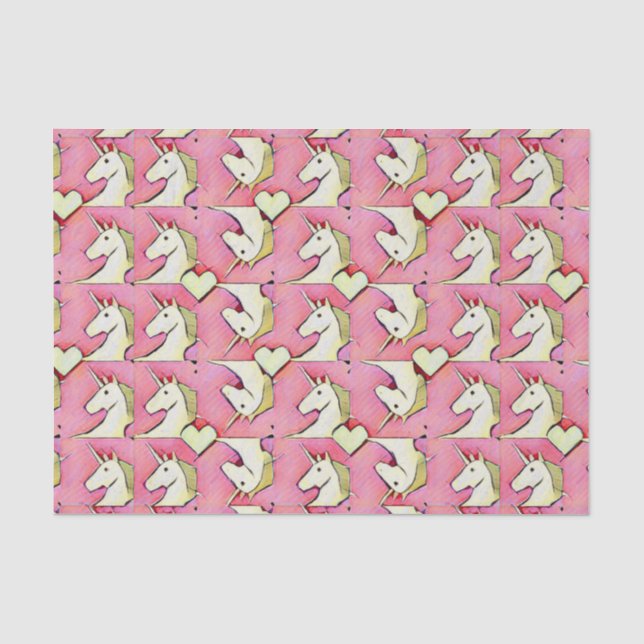 Papier Mousseline Unicornes et coeurs (Recto)