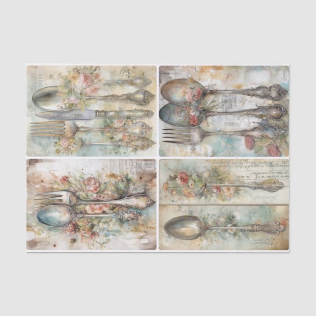 Papier Mousseline Ustensiles Shabby (Recto)