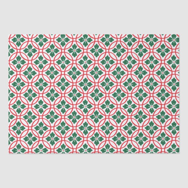 Papier Mousseline Vacances de Noël blanc blanc et rouge vif (Recto)