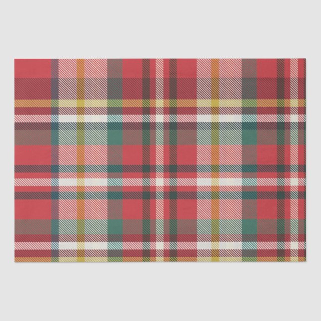 Papier Mousseline Vacances de Noël rustiques Rouge et Vert Plaid (Recto)