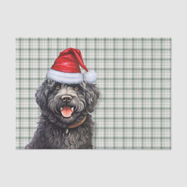 Papier Mousseline Vacances Green Plaid Noël Barbet Chien (Recto)