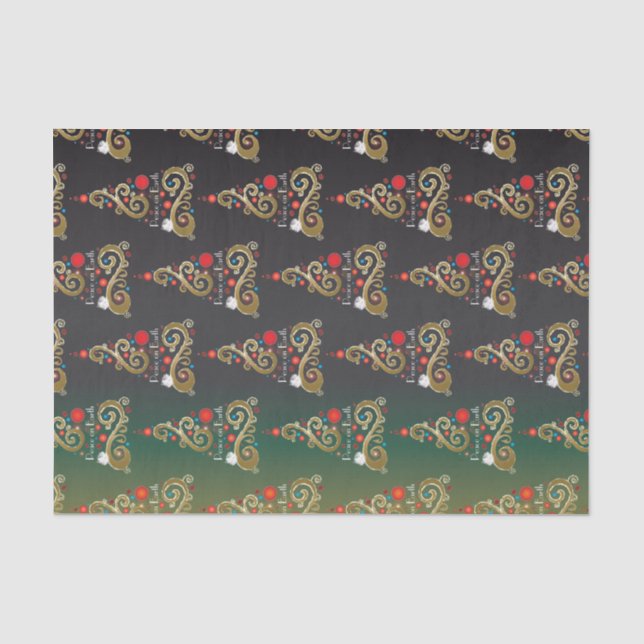 Papier Mousseline Vacances matte vert or motif de Noël (Recto)