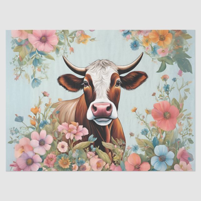 Papier Mousseline Vache dans le jardin des fleurs (Recto)