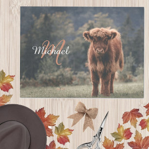 Papier Mousseline Vache de Highland calvaire herbe d'automne monogra