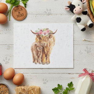 Papier Mousseline Vache des Highlands Écosse Rose Maman Veau Bébé