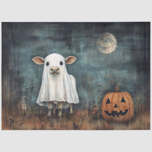 Papier Mousseline Vache en costume fantôme avec Citrouille et Pleine (Recto)
