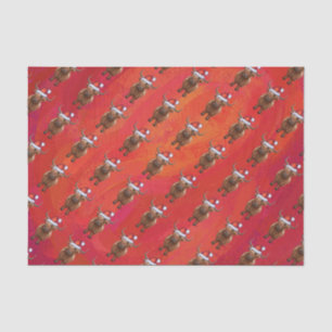 Papier Mousseline Vache Highland à Santa Hat Motif sur Red