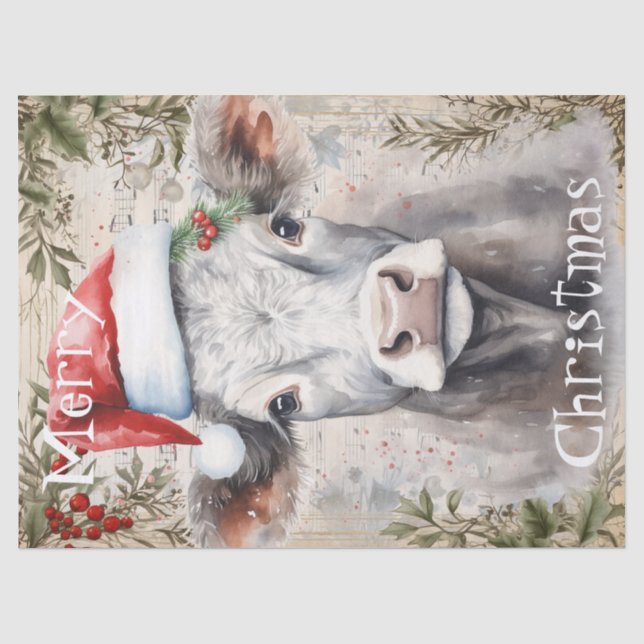 Papier Mousseline Vache hiver Aquarelle de Noël (Recto)