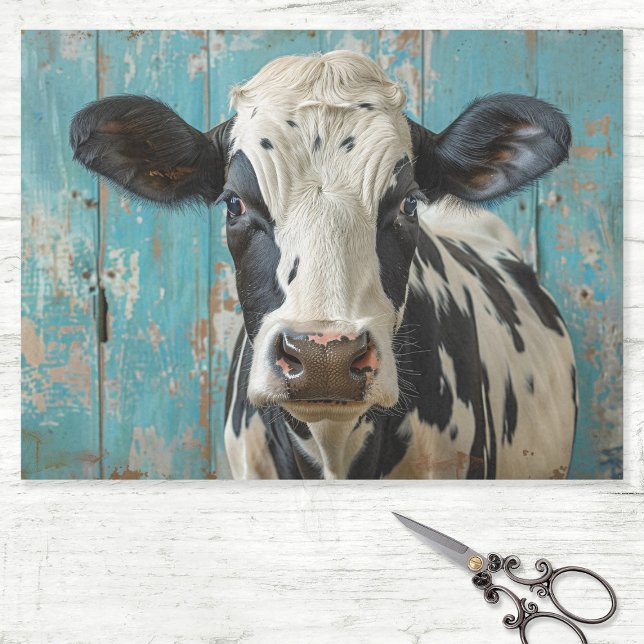 Papier Mousseline Vache laitière Rustique Bleu Mur Découpage (Créateur téléchargé)
