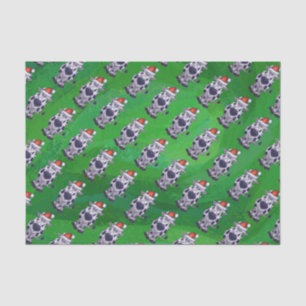 Papier Mousseline Vache Noël sur vert