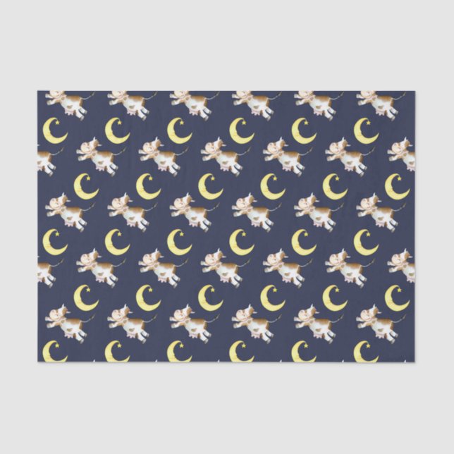 Papier Mousseline Vache saut lune aquarelle peinture art (Recto)