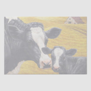Papier Mousseline Vaches Holstein et vieille grange en bois