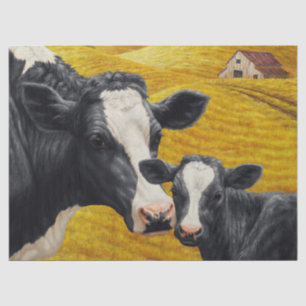 Papier Mousseline Vaches Holstein et vieille grange en bois