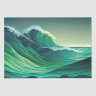 Papier Mousseline Vagues bleu bleu turquoise
