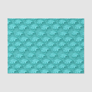 Papier Mousseline Vagues japonaises vintages, turquoise et Aqua