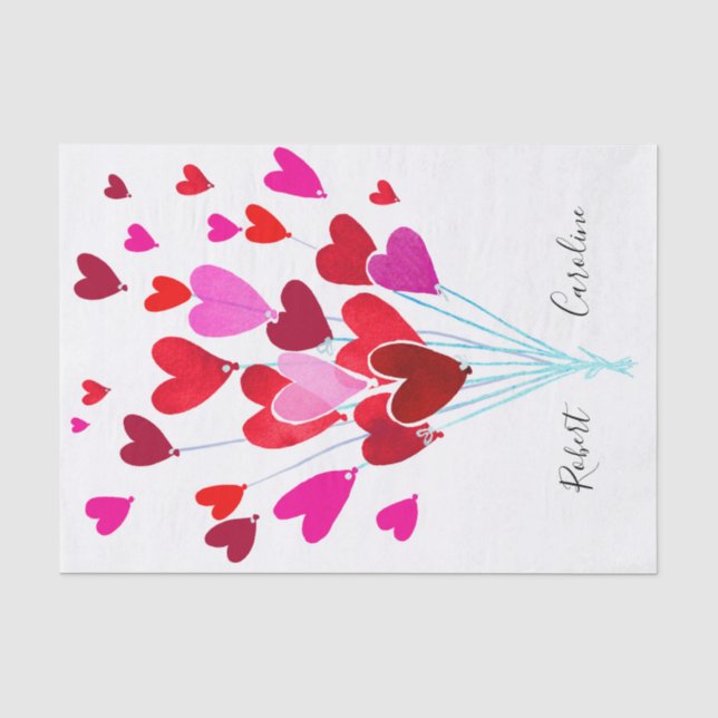 Papier Mousseline Valentin rouge et rose moderne Coeurs Couple Names (Recto)