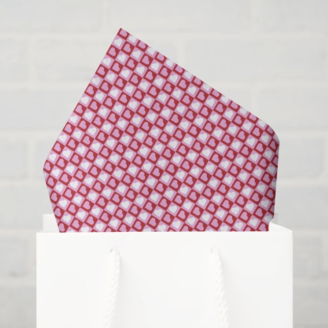 Papier Mousseline Valentine’s Day Red Pink Hearts Stripes Pattern  (Sac cadeau)